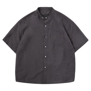 AWT25SS 混纺天丝麻立领宽松衬衫