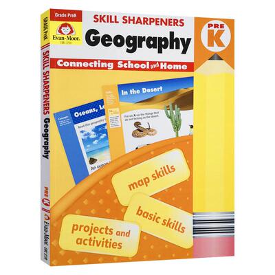 技能铅笔刀 地理练习册 幼儿园大班 英文原版 Evan-Moor Skill Sharpeners Geography Grade K 美国加州小学英语教辅教材evanmoor