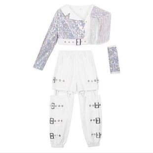 儿童爵士舞演出服女孩亮片嘻哈走秀潮酷男女童舞蹈服装街舞表演服