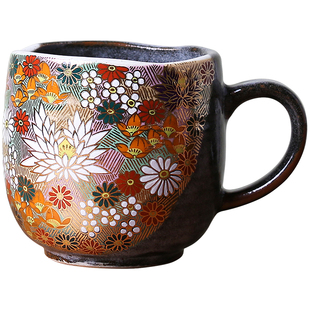 日本进口九谷烧金花诘马克杯手工陶瓷咖啡杯茶杯生日礼物伴手礼