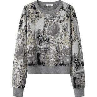 播商场同款舒适简约圆领毛针织衫女24秋冬复古气质毛衣BDR4SD3815