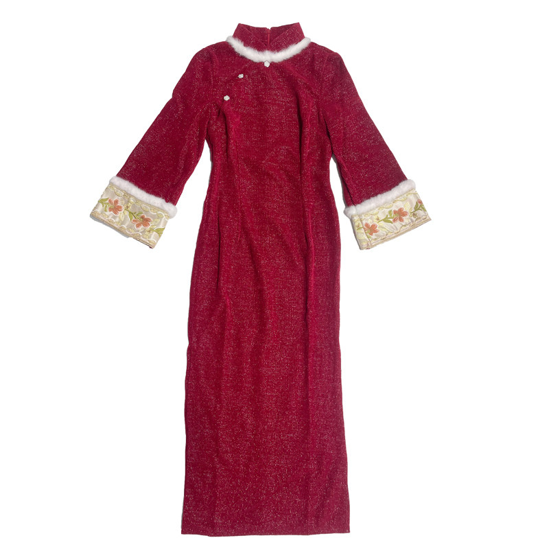 向满冬季旗袍红色新娘女新中式敬酒服订婚结婚拜年服新年战袍冬装