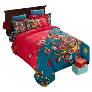 婚庆床上用品结婚套件全棉活性印花民族风纯棉加厚磨毛四件套