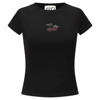 ODTD高弹樱桃烫钻圆领休闲短袖