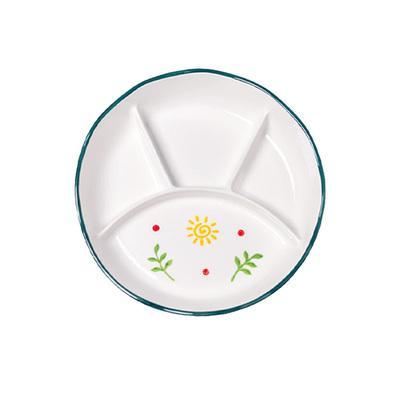 8英寸圆形四格陶瓷分格餐盘