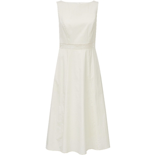 【赫本裙】ONLY2026春季新款一字领腰间镂空A字无袖黑白长连衣裙