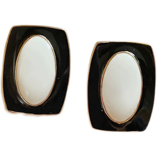 突然的喜欢王玉雯林欢儿同款方形耳钉复古黑白色耳环2026新款百搭