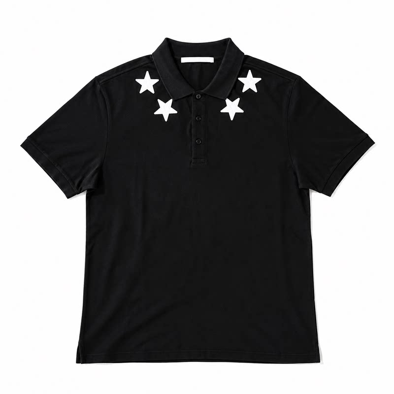Y2K五角星刺绣短袖Polo衫黑白