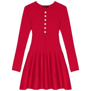 季末7折Maje新年穿搭2025秋冬新款女装法式单排扣收腰针织连衣裙