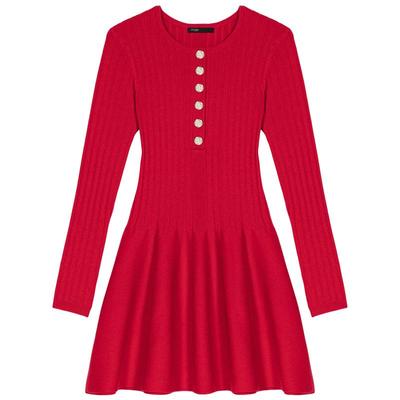 季末7折Maje新年穿搭2025秋冬新款女装法式单排扣收腰针织连衣裙