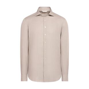 SUITSUPPLY灰褐色亚麻休闲合体宽展领男士衬衫