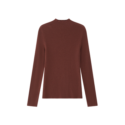 精纺羊绒马鞍肩坑条半高领打底衫