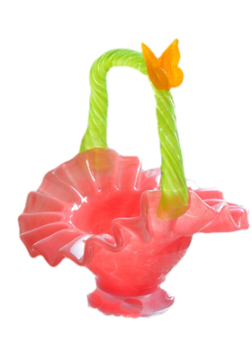 西瓜红芒果蝴蝶绿扭纹把手果篮子