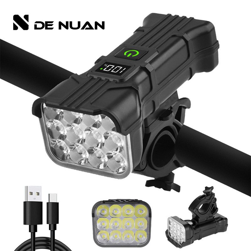 跨境新款双16LED自行车灯充电户外山地车前灯带电照明骑行USB显