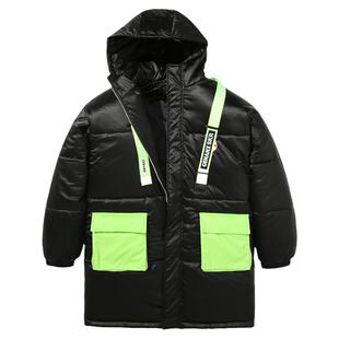 GENANX闪电潮牌冬季新款中长款荧光绿贴袋保暖防水连帽棉衣外套男