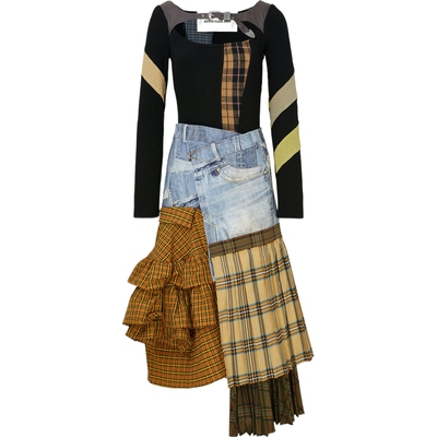 Andersson Bell春夏女士解构牛仔布拼接长袖棉质连衣裙