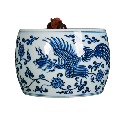 景德镇青花凤穿花陶瓷茶叶罐