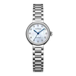 天王表Miss One系列简约时尚钢带天然母贝女士机械手表