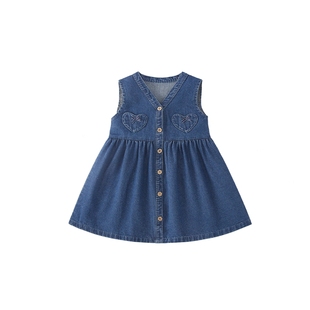 [7A抗菌]女童牛仔裙宝宝冬季无袖女大童洋气时髦冬装儿童连衣裙女