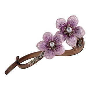 紫绣珠花-新中式高级感刺绣扭扭夹古风气质花朵发夹精致百搭发饰