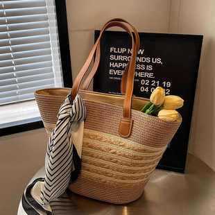 新品 海边托特包大容量编织单肩包藤编草包菜篮水 草编包包女夏季