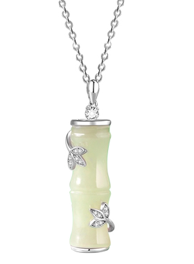 【999纯银】和田玉竹节项链