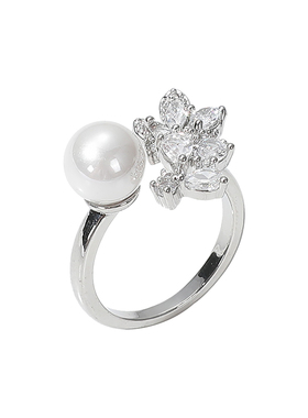 SHOWDIGU精致闪钻珍珠戒指