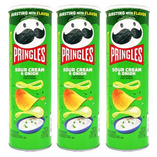 3罐装美国进口品客薯片Prinles酸乳酪洋葱味158g*3休闲零食大礼包