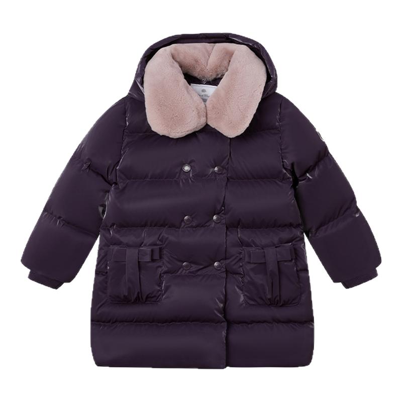 tartineetchocolat法国巧克力童装冬女童毛领鸭绒儿童羽绒服