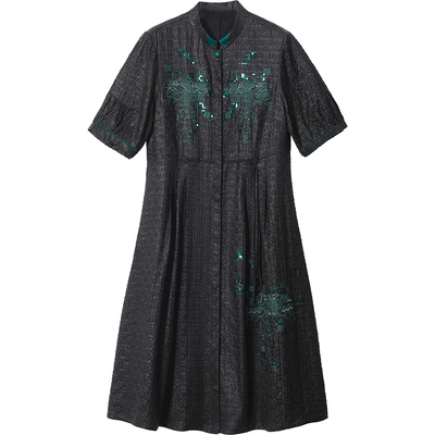 专柜正品香云纱真丝连衣裙女新款