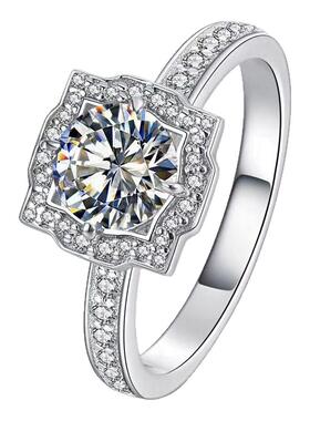 PT950纯铂金镶嵌美国进口D色莫桑石莲花求婚戒指奢华大气女款高级