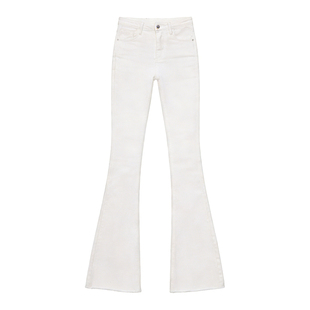 李李服饰高腰毛边微喇牛仔裤女2026春季新款白色单扣修身显瘦裤子