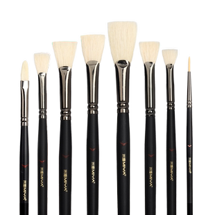 米娅黑骑士水粉笔单支画笔猪鬃单只尼龙丙烯油画笔扇形笔美术生专用平峰扁峰勾线笔排刷水彩笔米亚色彩笔板刷