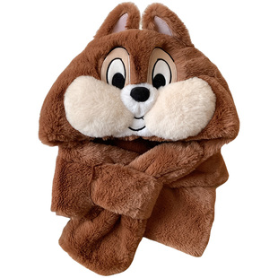 迪士尼奇奇蒂蒂毛绒帽子围巾一体女秋冬季可爱加绒加厚护耳雷锋帽