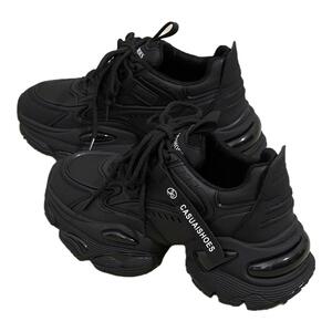 武士黑真皮厚底老爹鞋休闲小个子增高女鞋2026春季新款时尚运动鞋