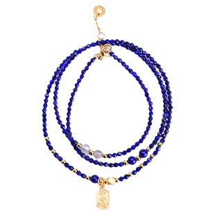 原创小众设计三圈天然石极细青金石手链灰月光女项链ins国风包邮