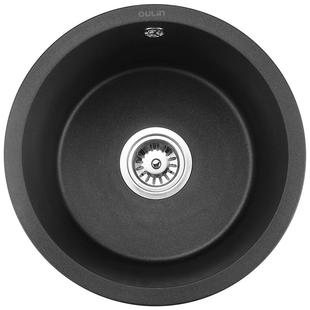 欧琳石英石吧台水槽黑色圆形单槽花岗岩厨房洗菜盆单槽套餐洗菜池