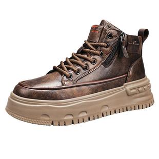 公牛世家高帮男鞋冬季2025新款马丁靴男款工装风靴子休闲厚底皮靴