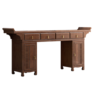 新中式八仙桌中堂六件套条案实木条桌农村神台胡桃木供桌条几贡桌