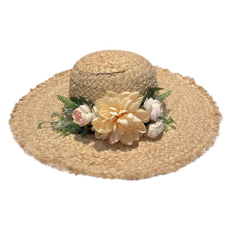 花朵手工编织草帽女夏季法式
