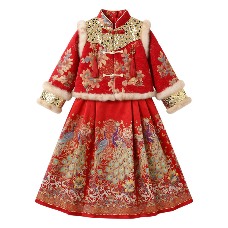 拜年女童汉服冬季红色喜庆过年服