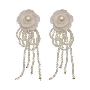 珍珠花朵串珠流苏耳钉小清新甜美气质耳环长款时尚超仙百搭耳饰女