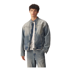 CHINISM赤尘 黑色做旧复古美式机车牛仔夹克水洗高街男生立领外套