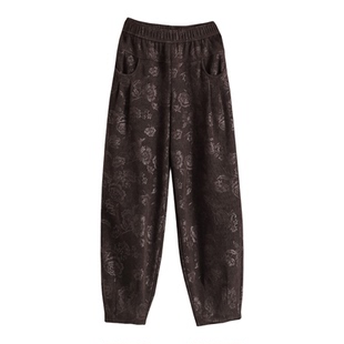 花苞裤女秋冬2026新款松紧腰宽松印花休闲萝卜裤中老年哈伦灯笼裤