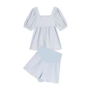 孕妇装夏套装2023年新款外穿时尚网红休闲上衣孕妇托腹短裤两件套