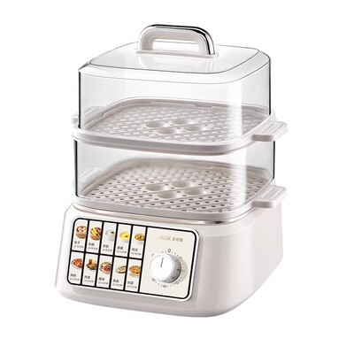 奥克斯电蒸锅双层多功能定时家用不锈钢蒸汽锅蒸菜包子一体早餐机