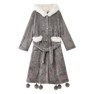 yso【礼物系列】灰色睡袍女冬款加绒睡衣女甜美兔子浴袍可外穿D