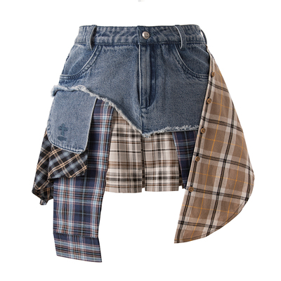 UNIFREEPLUS拼接复古炸街牛仔裙