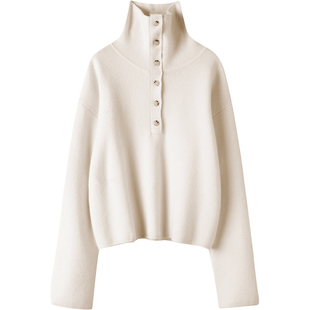 冬凤凰“穿不腻”系列100%山羊绒多扣高领针织上衣