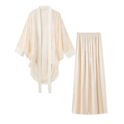 新中式刺绣杏色吊带外套宽松套装